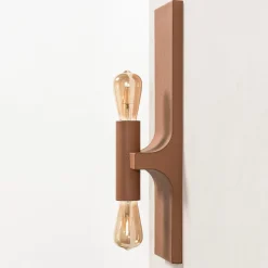 Lampada da parete Walcott Twin in pelle marrone