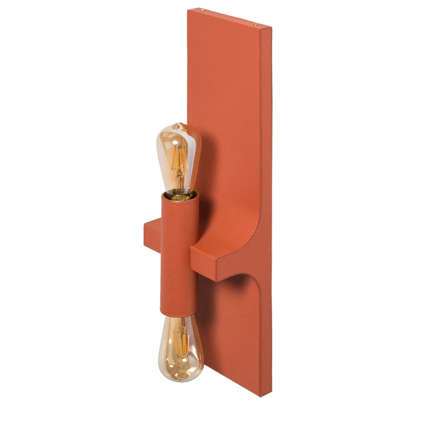 Lampada da parete Walcott Twin in pelle arancione