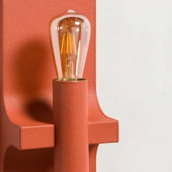 Lampada da parete Walcott Twin in pelle arancione