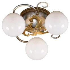 Lampada da soffitto a 3 luci con foglia oro e argento