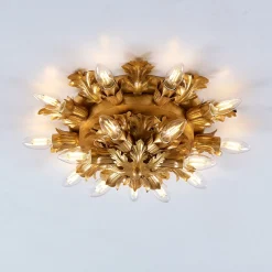 Lampada da soffitto a 15 luci in metallo foglia oro