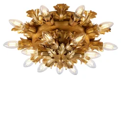 Lampada da soffitto a 15 luci in metallo foglia oro