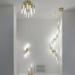 Lampada da soffitto Ekle in metallo oro spazzolato e acciaio puro