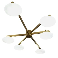 Lampada da soffitto Flush-Mount in Ottone e Vetro con 6 bracci