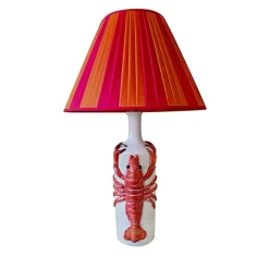 Lampada da Tavolo a Forma di Bottiglia in Ceramica Policroma con Aragosta