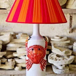 Lampada da Tavolo a Forma di Bottiglia in Ceramica Policroma con Granchio
