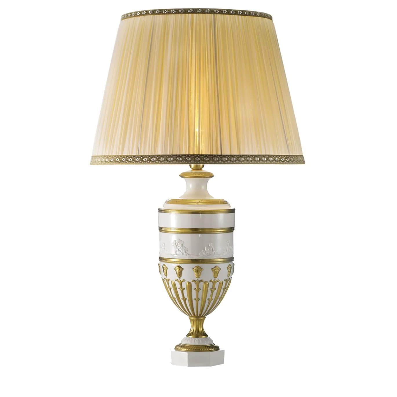 Lampada da tavolo antica della Grecia in oro e bianco