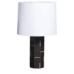 Lampada da Tavolo Atari Grande in Pelle Saddle Nera