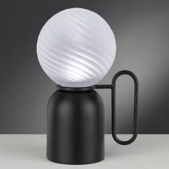 Lampada da tavolo Atlas in metallo nero e vetro borosilicato
