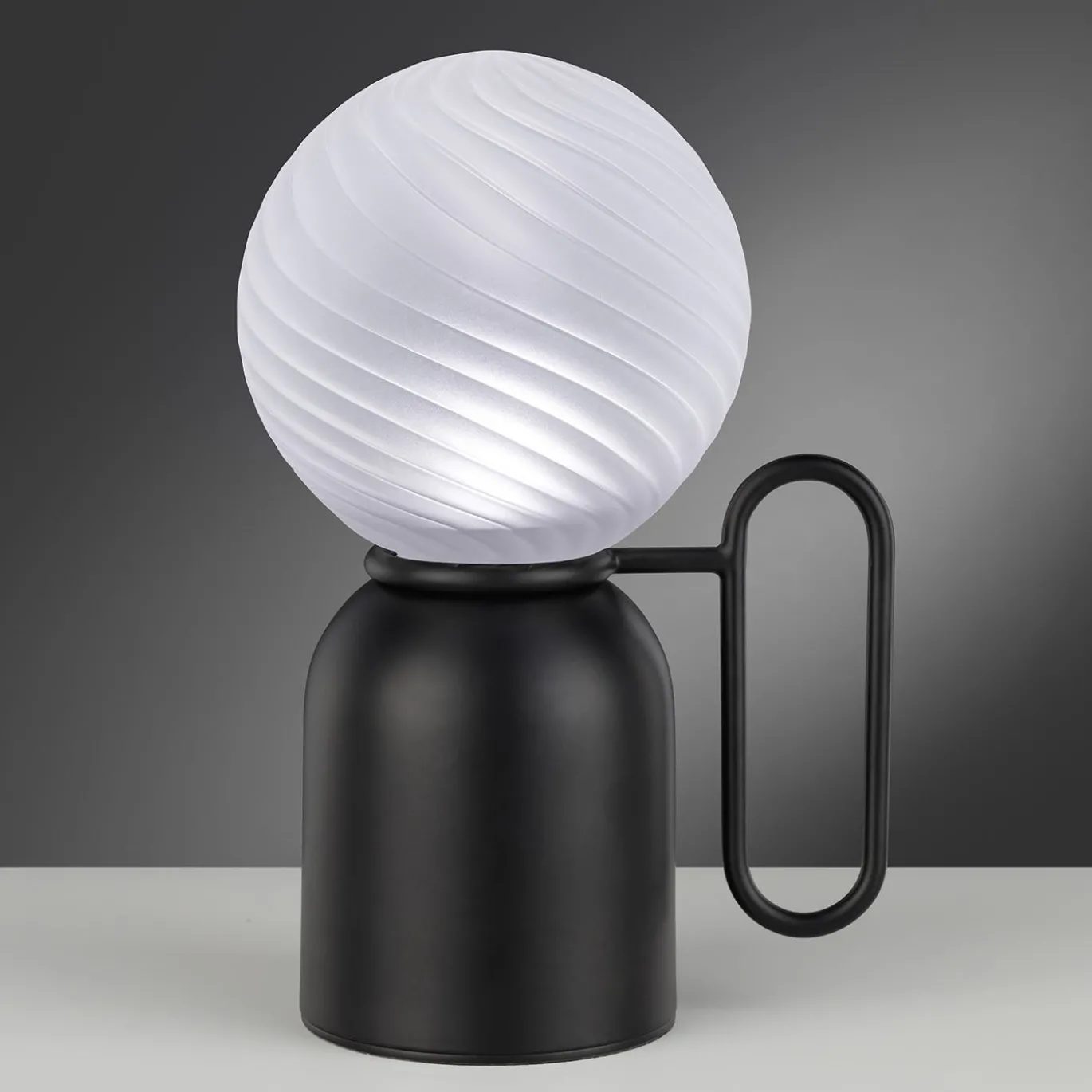 Lampada da tavolo Atlas in metallo nero e vetro borosilicato