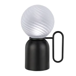 Lampada da tavolo Atlas in metallo nero e vetro borosilicato