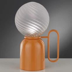 Lampada da tavolo Atlas in metallo arancione e vetro borosilicato