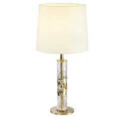 Lampada da tavolo Bamboo in vetro dorato con paralume avorio