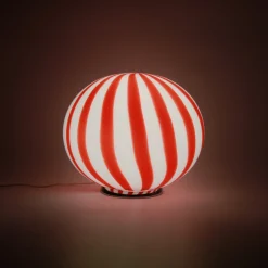 Lampada da tavolo Candy in vetro di Murano Straight Canne rosso e bianco