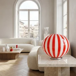 Lampada da tavolo Candy in vetro di Murano Straight Canne rosso e bianco