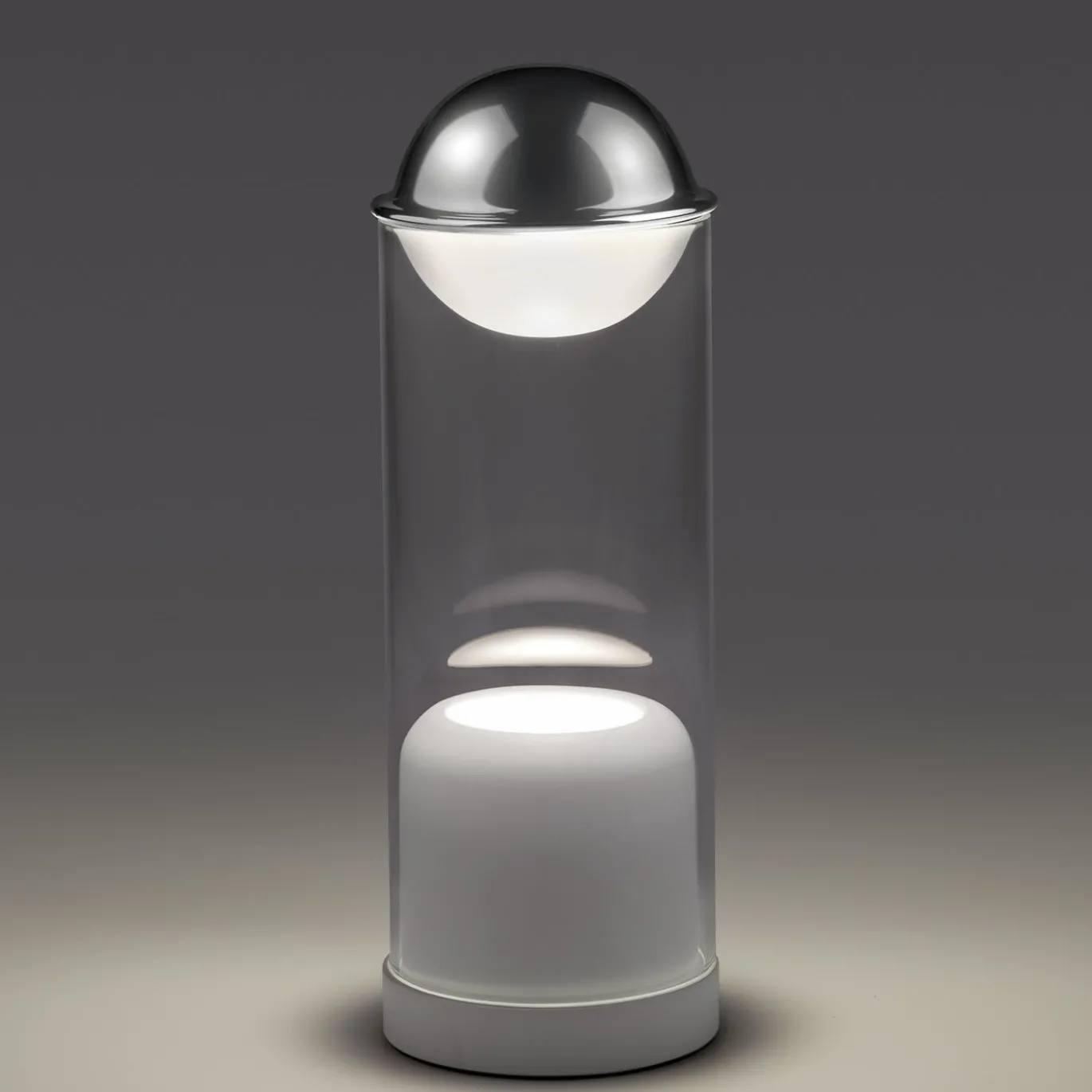 Lampada da tavolo cilindrica Theorem bianca in vetro