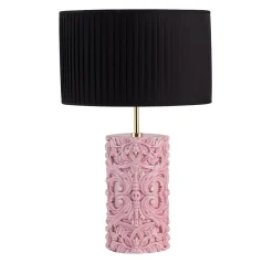 Lampada da tavolo cilindrica Lume Barocco alta in ceramica rosa con paralume nero