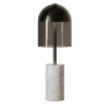 Lampada da Tavolo Doma in Ottone Brunito Scuro e Vetro Grigio Fumo