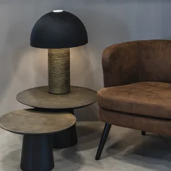Lampada da tavolo Fungo in metallo nero e resina spazzolata bronzo