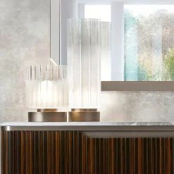 Lampada da tavolo Hathor piccola in vetro soffiato bianco