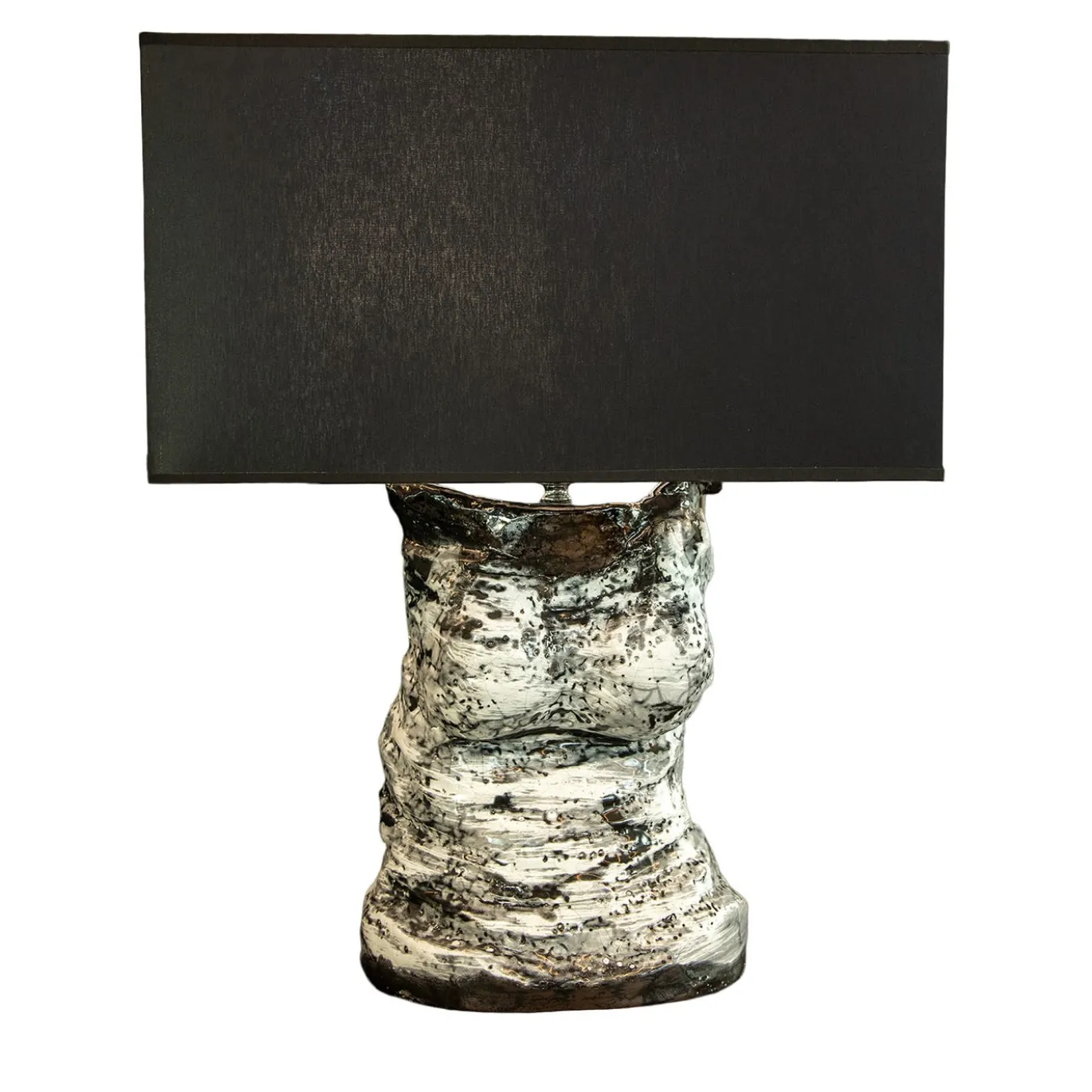 Lampada Da Tavolo Illuminami In Ceramica Bianca E Paralume In Tessuto Nero