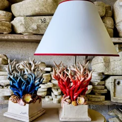 Lampada da Tavolo in Ceramica Policroma Composizione Marina