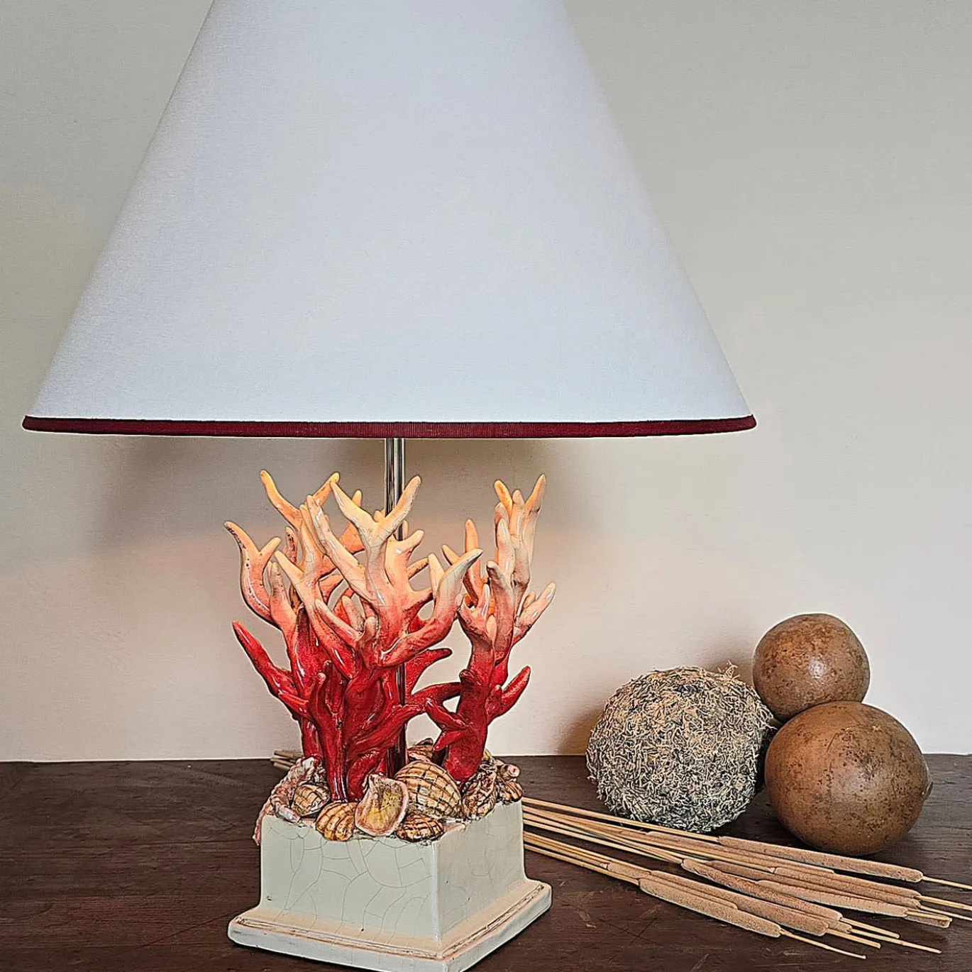 Lampada da Tavolo in Ceramica Policroma Composizione Marina