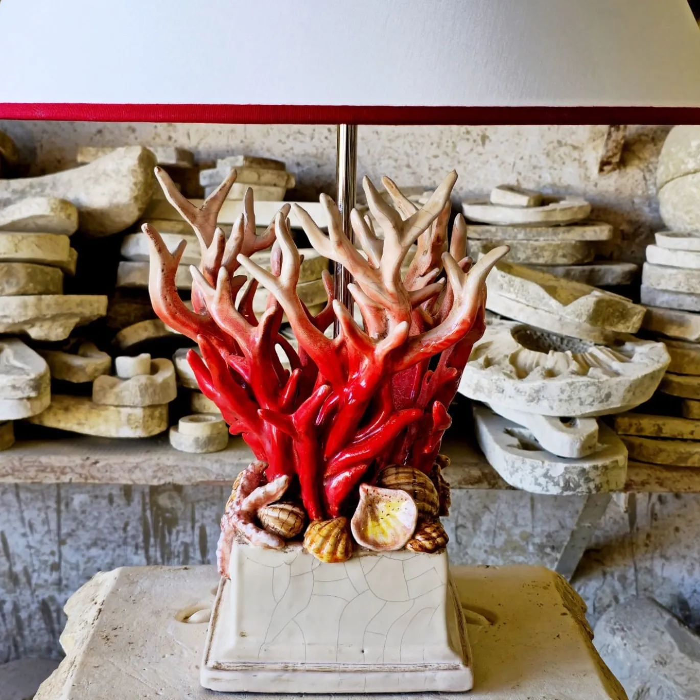 Lampada da Tavolo in Ceramica Policroma Composizione Marina