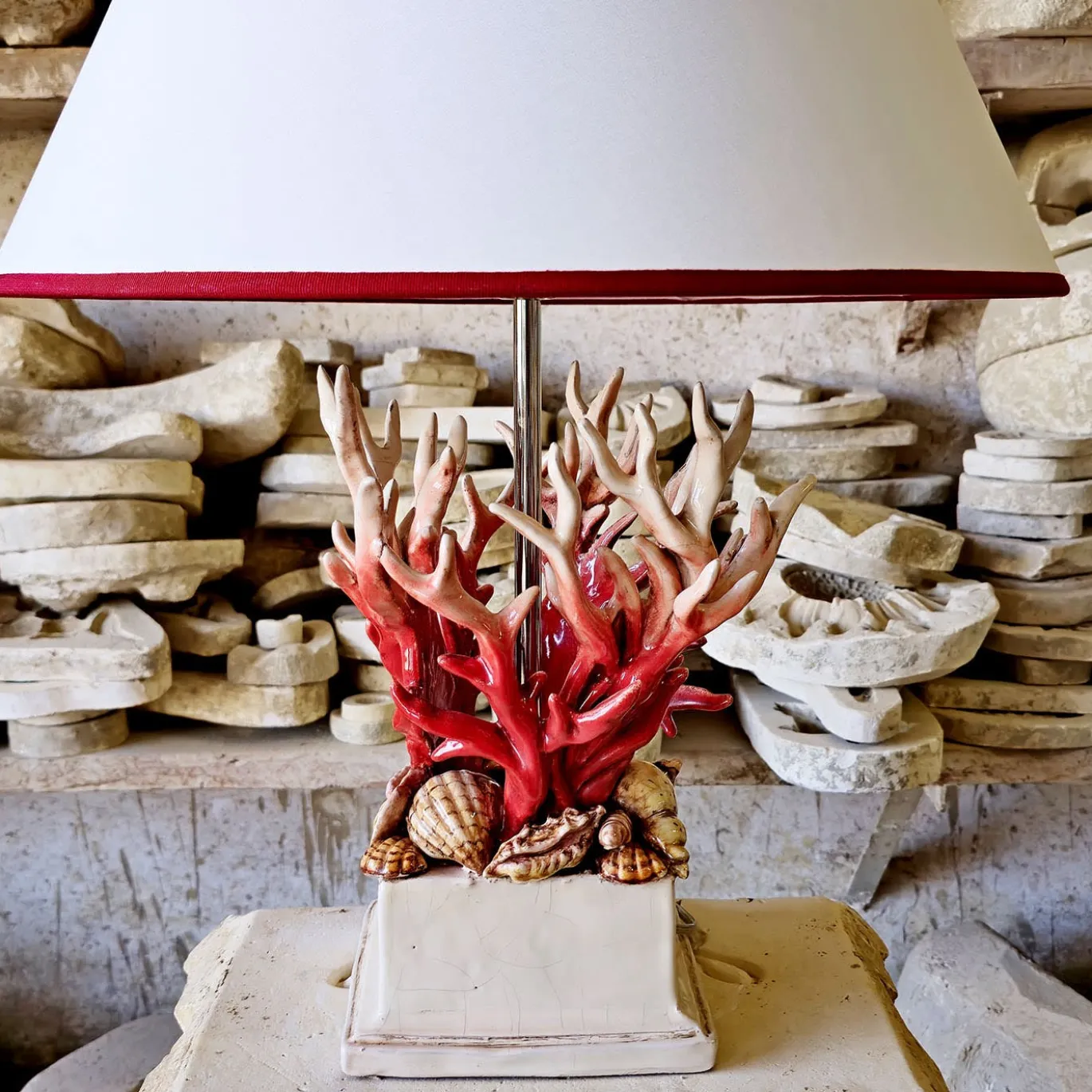 Lampada da Tavolo in Ceramica Policroma Composizione Marina