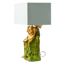 Lampada da tavolo in ceramica verde e oro Il Tempo dell'Amore