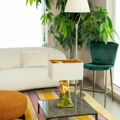 Lampada da tavolo in ceramica verde e oro Il Tempo dell'Amore