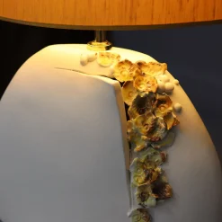 Lampada da tavolo in ceramica bianca e gialla Ramadura Floral