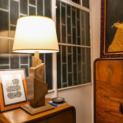 Lampada da tavolo in legno con finitura cemento Divia Aeris Bronze