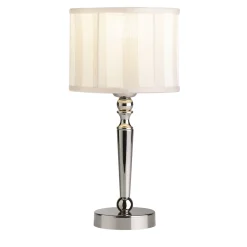 Lampada Da Tavolo In Metallo Con Paralume In Tessuto Bianco E Finitura Argento