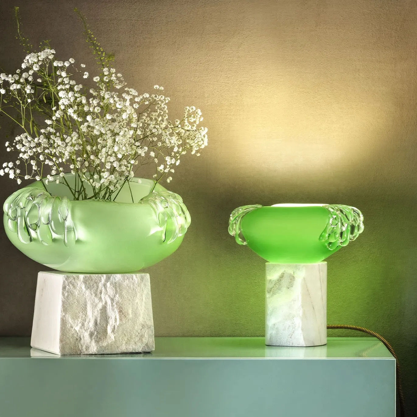 Lampada da tavolo in vetro di Murano Stravedamento verde
