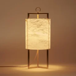 Lampada da tavolo Lantern in ottone satinato
