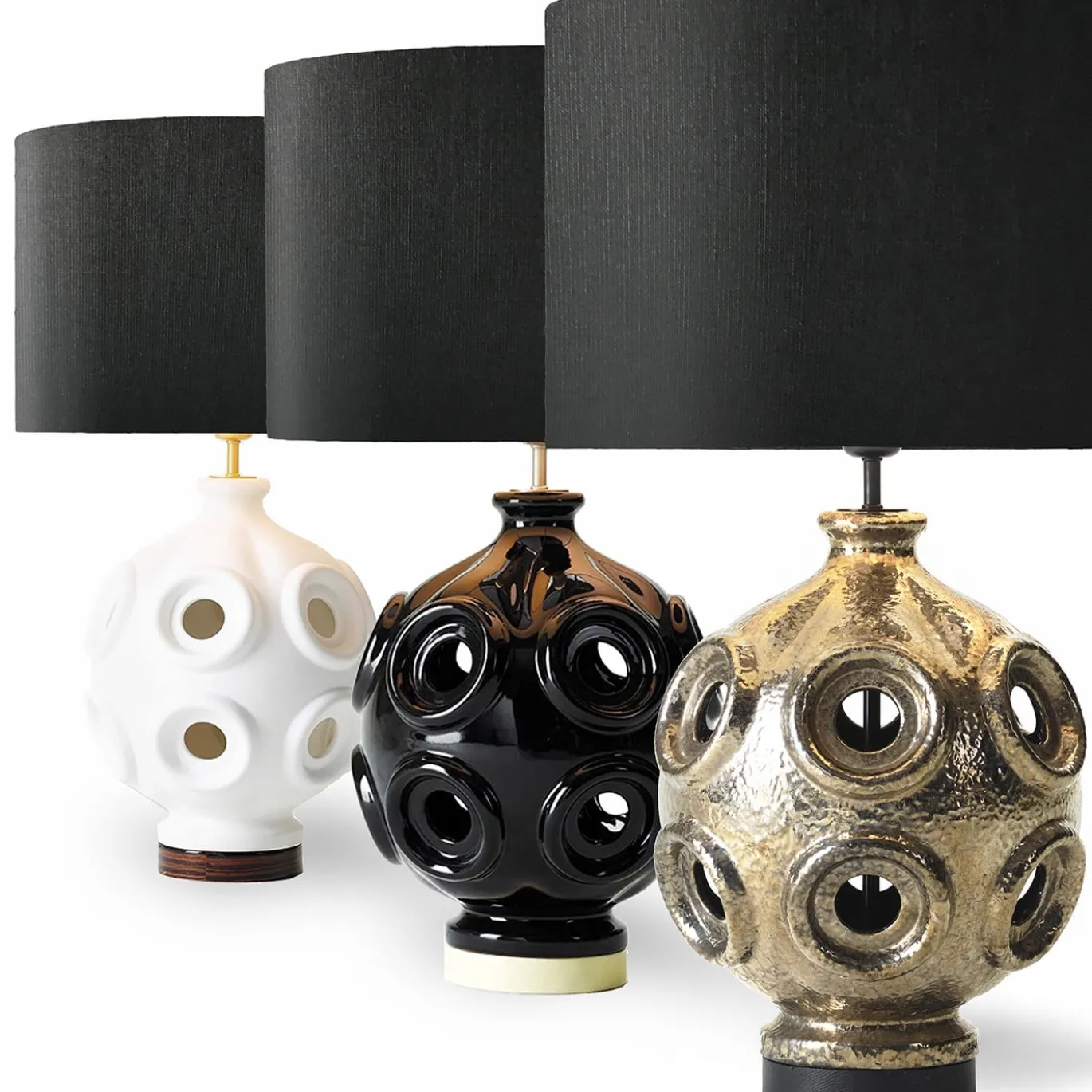 Lampada da tavolo Liz in ceramica nera con paralume