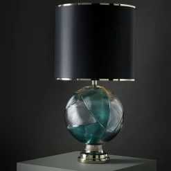 Lampada da tavolo Mercurio grande in cristallo ottanio e grigio Linea Roma