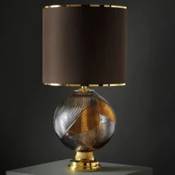 Lampada da tavolo Mercurio Grande in cristallo ambra e grigio linea Roma