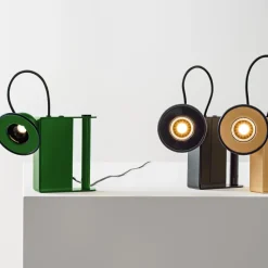 Lampada da tavolo Minibox nera di Gae Aulenti e Piero Castiglioni