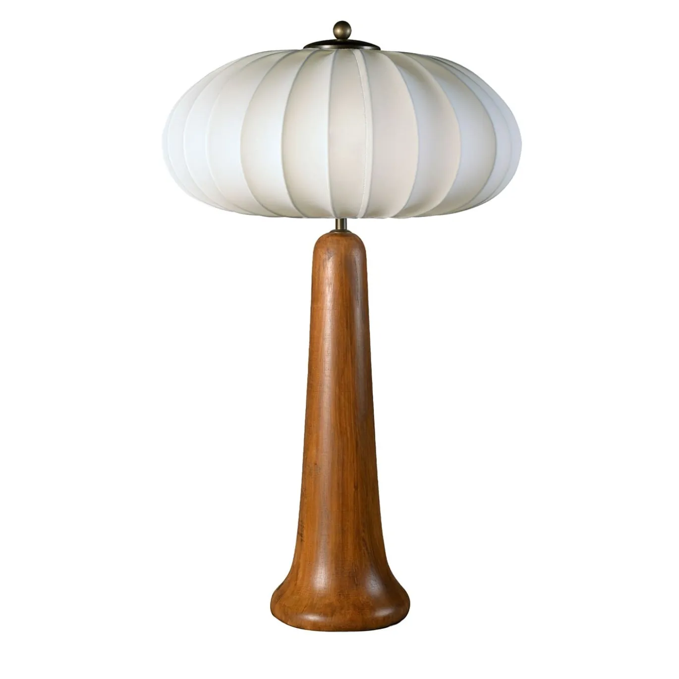Lampada da Tavolo Mushroom in Legno di Faggio e Tessuto Bianco