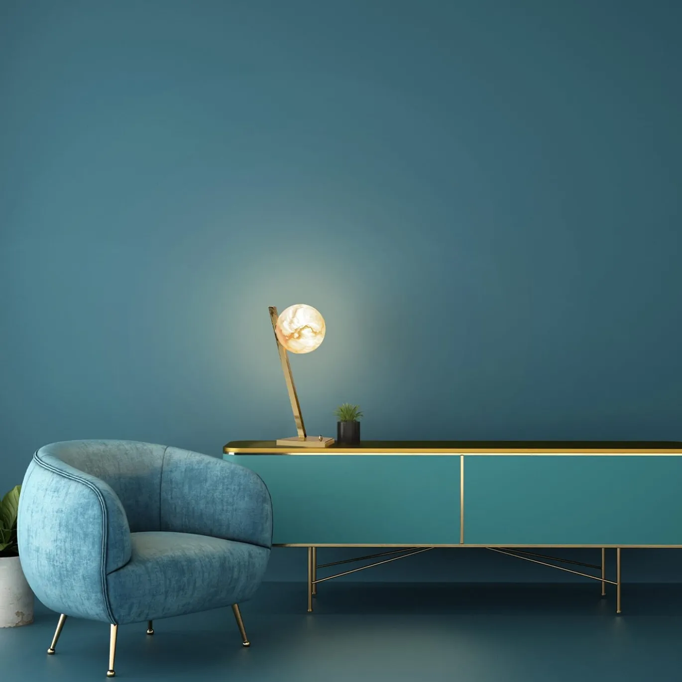 Lampada da tavolo Offset in ottone lucido