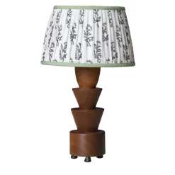 Lampada da Tavolo Palmetta in Mogano con Paralume in Seta Bianco e Verde