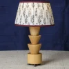 Lampada da Tavolo Palmetta in Acero con Paralume in Seta Bianco e Bordeaux