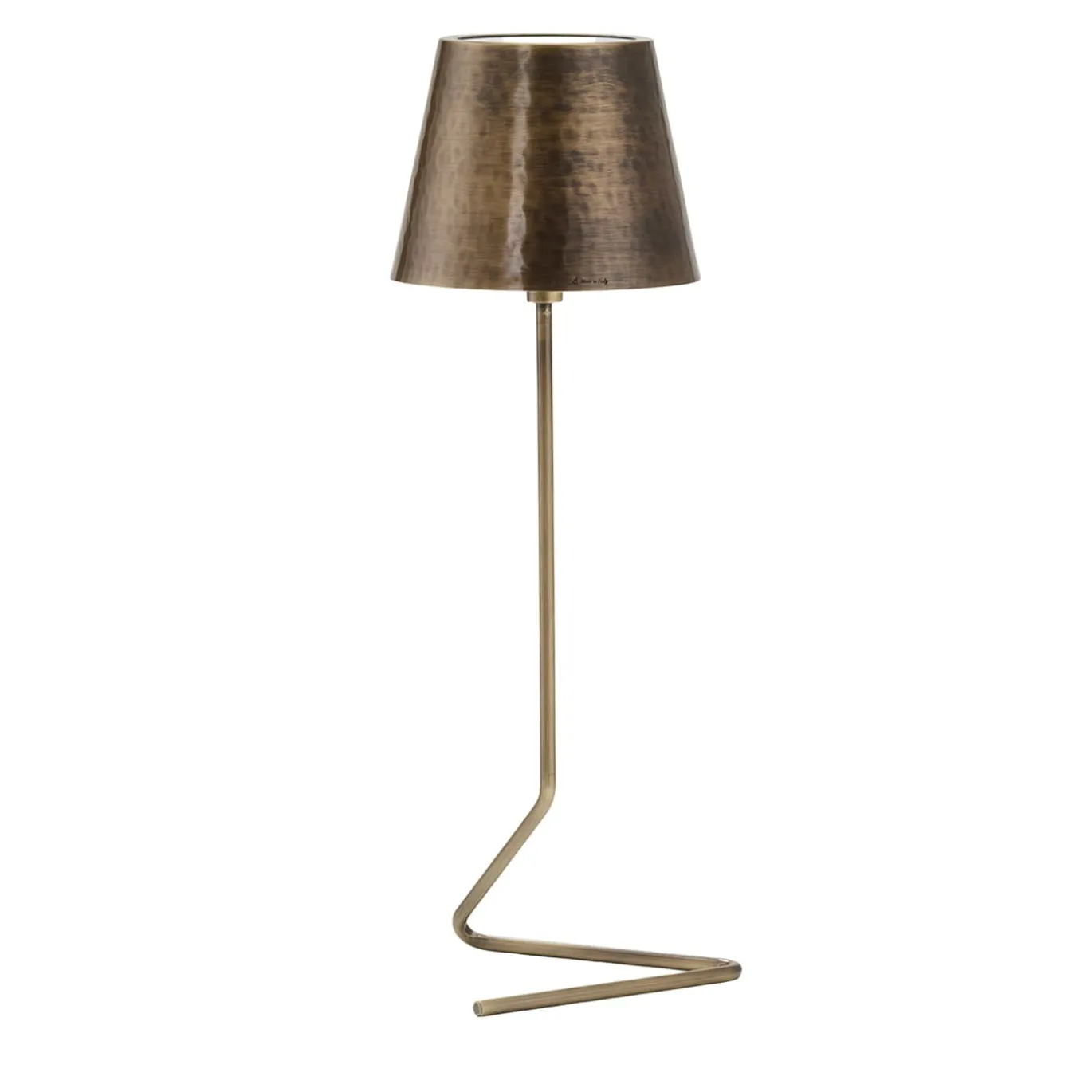 Lampada da tavolo senza fili in ottone anticato Vega Triangle di I. Harari