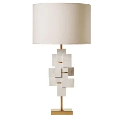 Lampada da tavolo Tiles in marmo di Carrara e ottone satinato