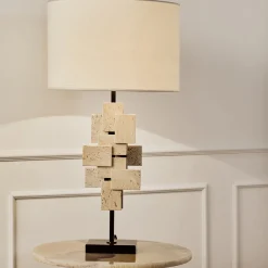 Lampada da tavolo Tiles in travertino e bronzo