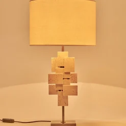 Lampada da tavolo Tiles in travertino e bronzo