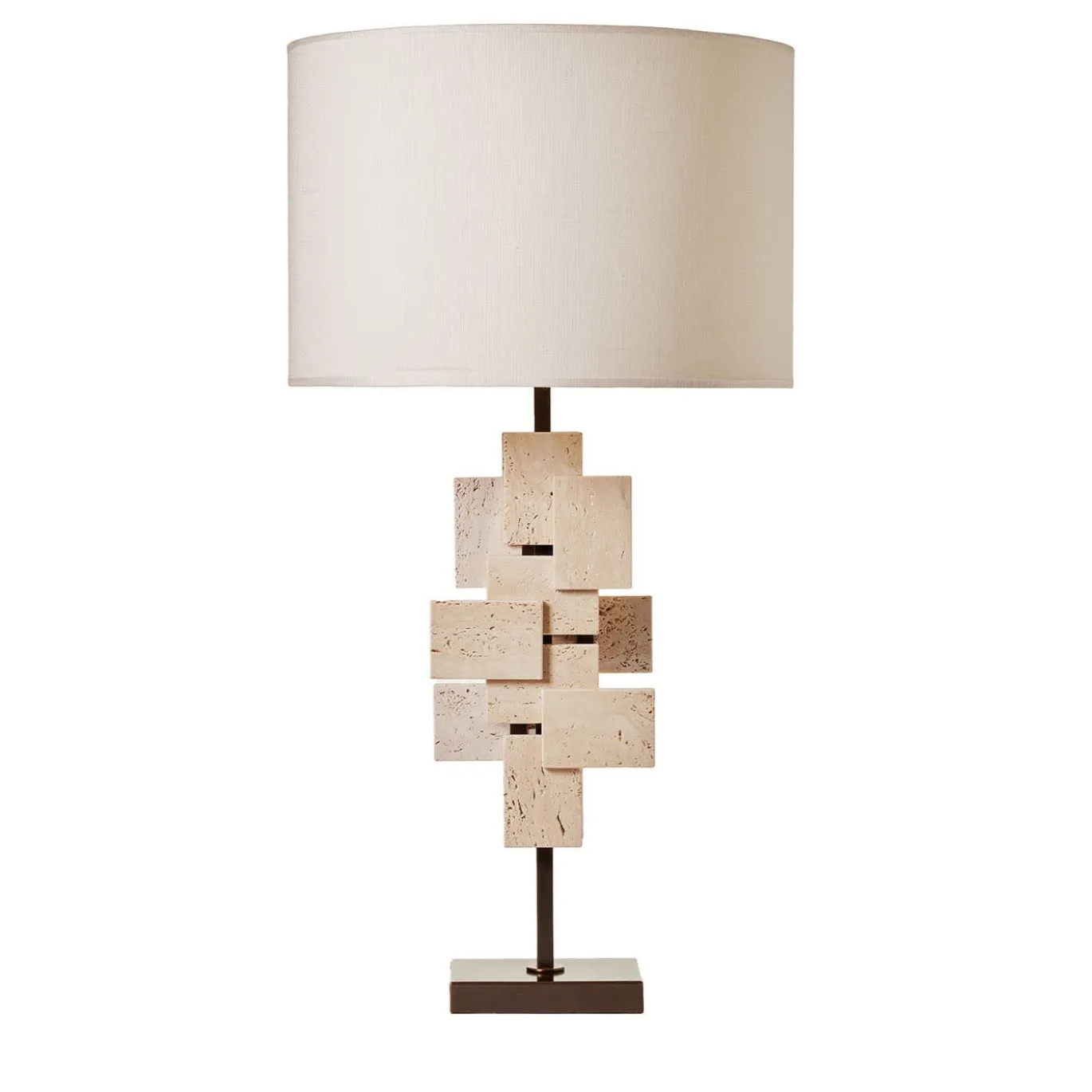 Lampada da tavolo Tiles in travertino e bronzo