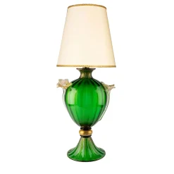 Lampada da tavolo verde e ambra con fiori